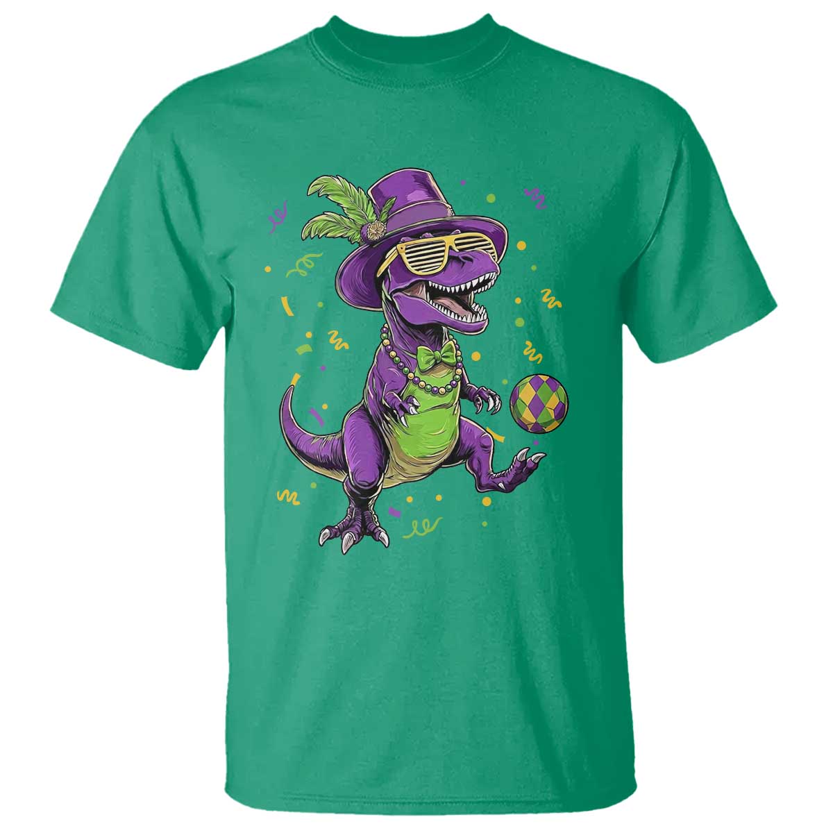 Funny Mardi Gras Dinosaur Playing Soccer T Shirt TS12 Irish Green Print Your Wear