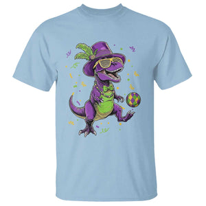 Funny Mardi Gras Dinosaur Playing Soccer T Shirt TS12 Light Blue Print Your Wear