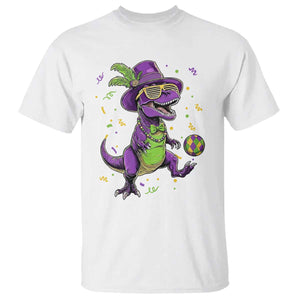 Funny Mardi Gras Dinosaur Playing Soccer T Shirt TS12 White Print Your Wear