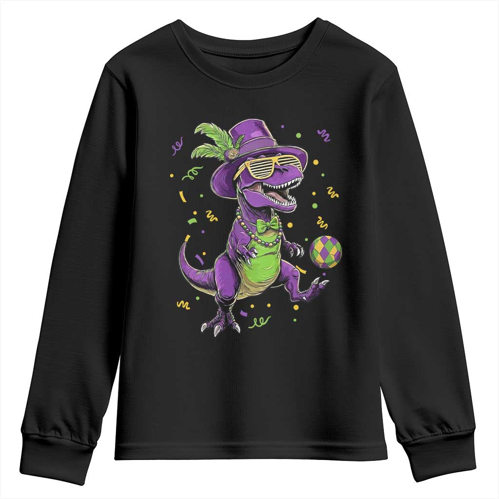 Funny Mardi Gras Dinosaur Playing Soccer Youth Sweatshirt TS12 Black Print Your Wear