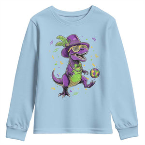 Funny Mardi Gras Dinosaur Playing Soccer Youth Sweatshirt TS12 Light Blue Print Your Wear
