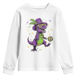 Funny Mardi Gras Dinosaur Playing Soccer Youth Sweatshirt TS12 White Print Your Wear