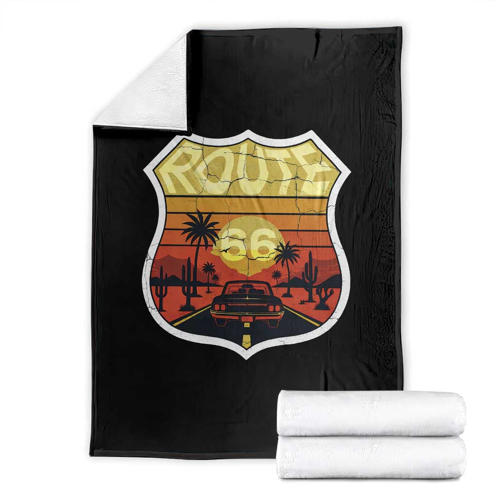 Retro Route Highway 66 Throw Blanket Vintage Americana Road Trip TS12 Black Print Your Wear