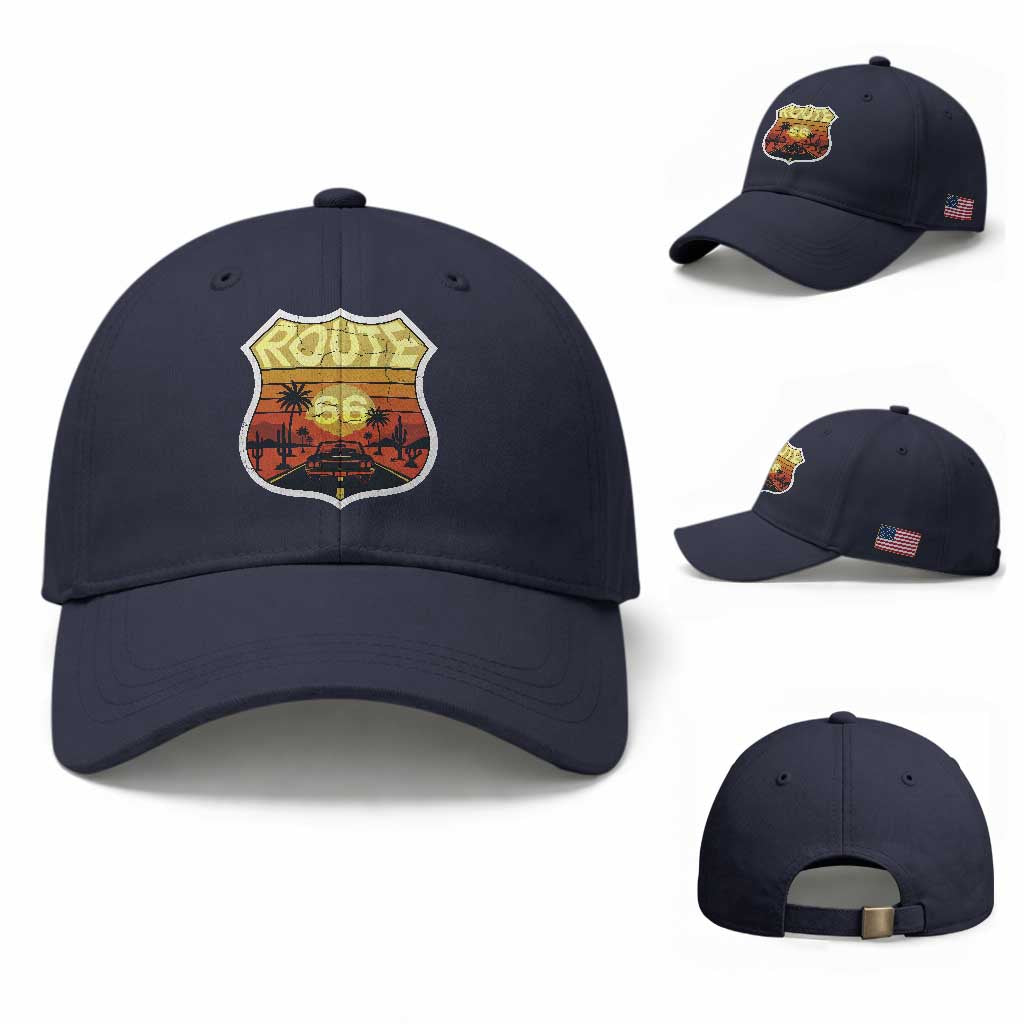 Retro Route Highway 66 Baseball Cap Vintage Americana Road Trip TS12 Baseball Cap Universal Fit Navy Print Your Wear