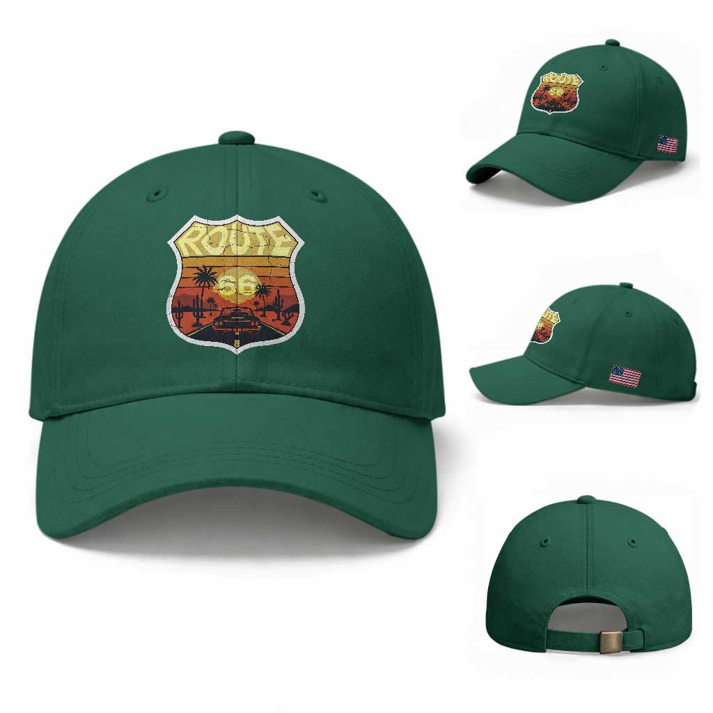 Retro Route Highway 66 Baseball Cap Vintage Americana Road Trip TS12 Baseball Cap Universal Fit Irish Green Print Your Wear