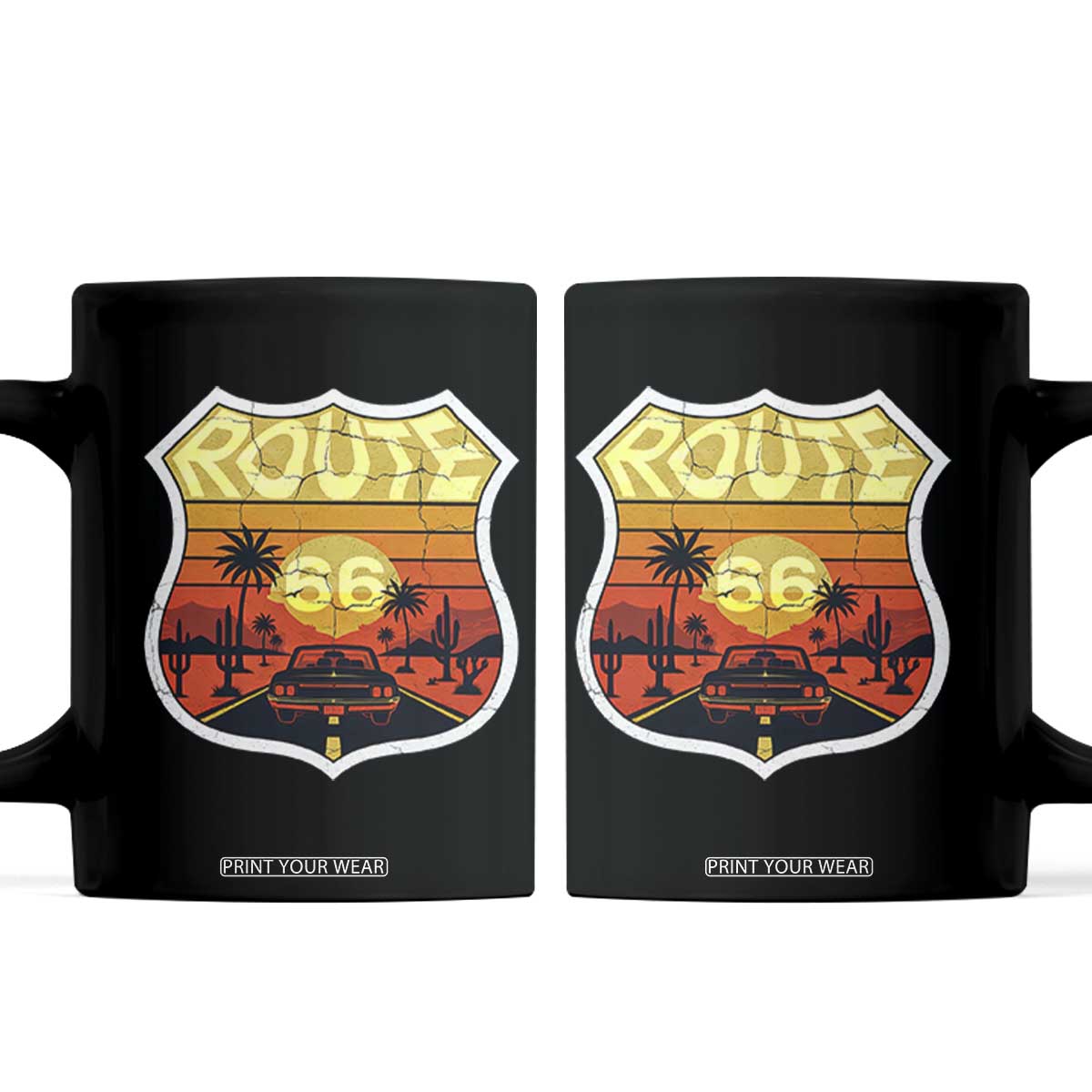 Retro Route Highway 66 Coffee Mug Vintage Americana Road Trip TS12 Black Print Your Wear