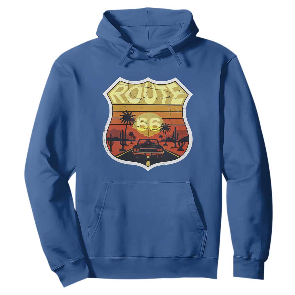 Retro Route Highway 66 Hoodie Vintage Americana Road Trip TS12 Royal Blue Print Your Wear