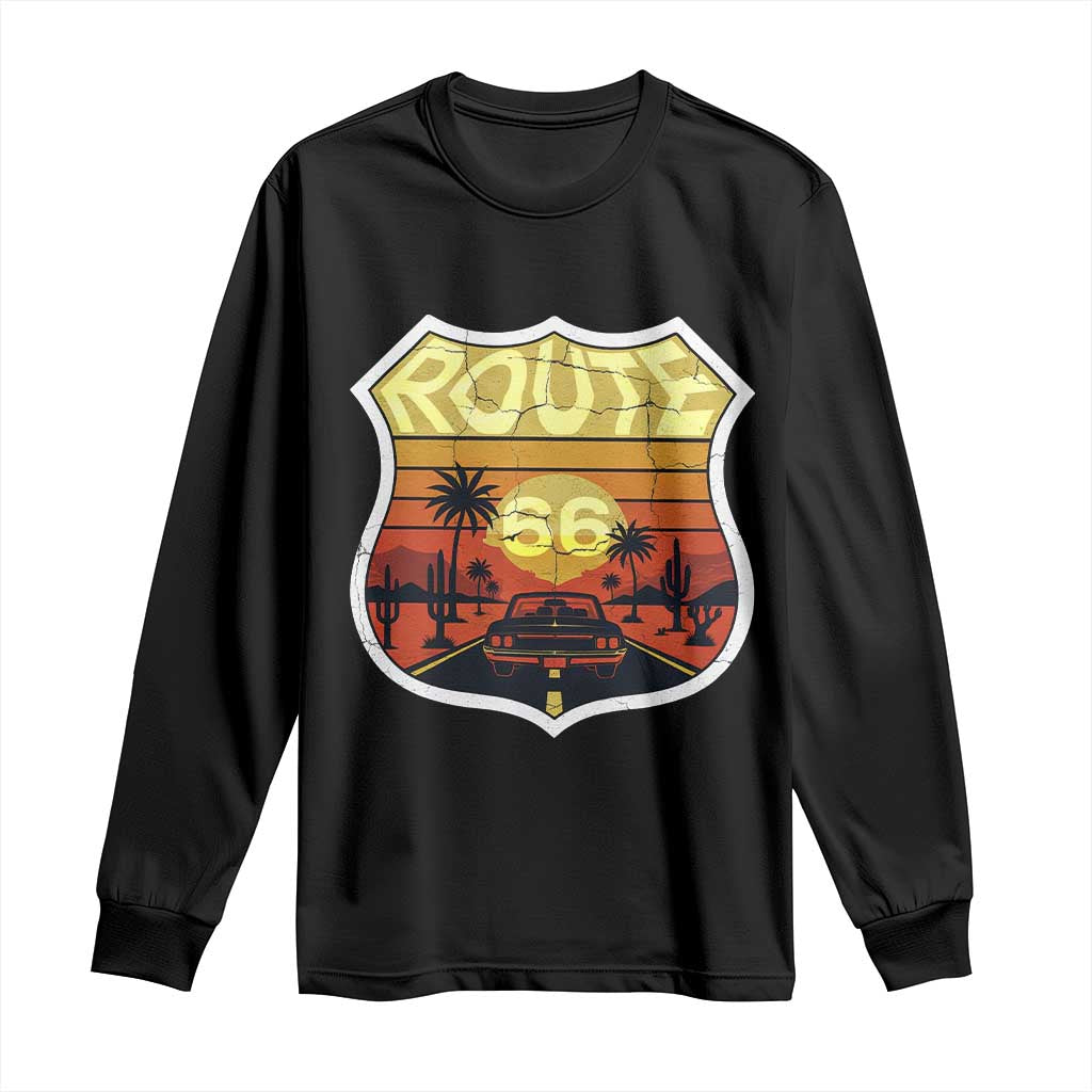 Retro Route Highway 66 Long Sleeve Shirt Vintage Americana Road Trip TS12 Black Print Your Wear