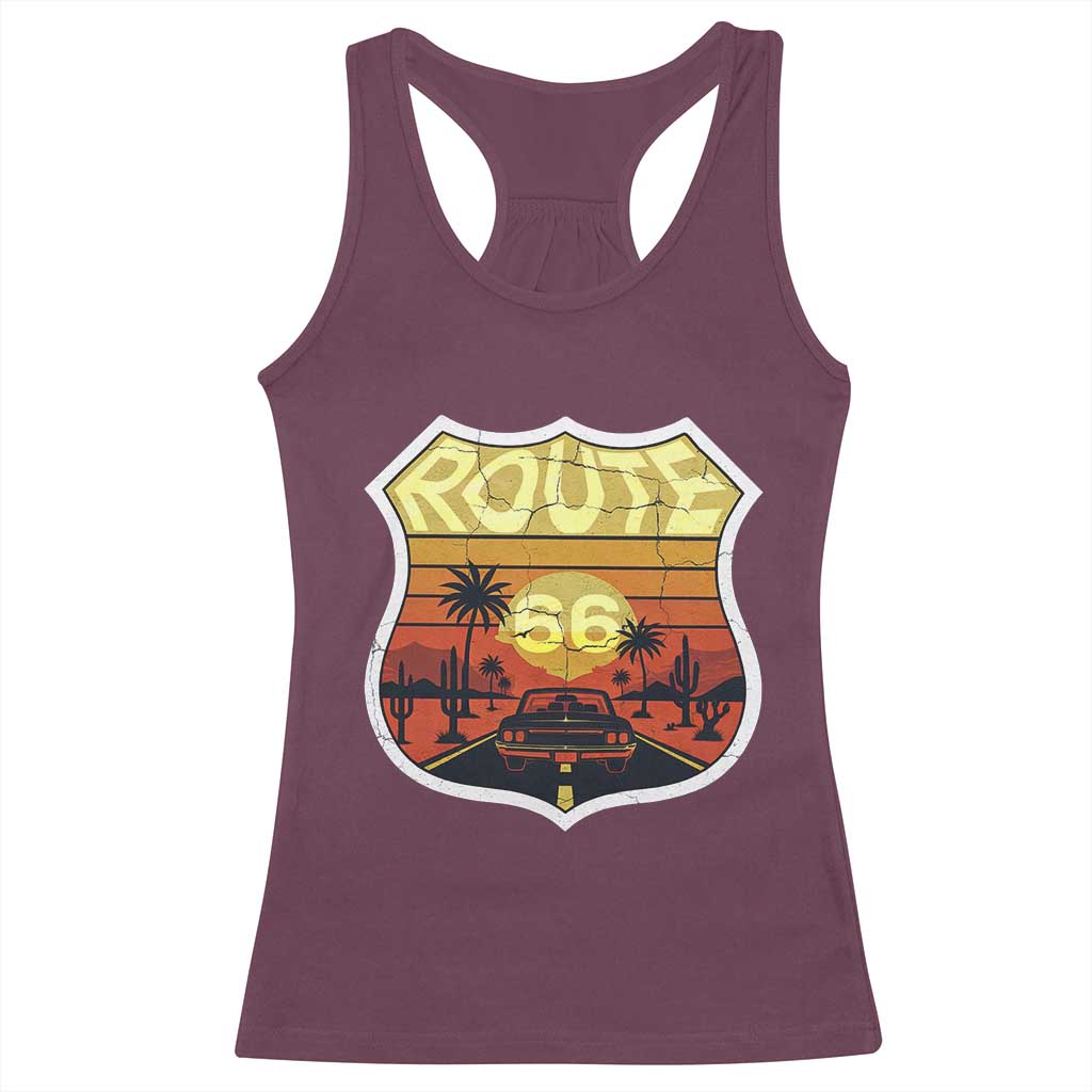 Retro Route Highway 66 Racerback Tank Top Vintage Americana Road Trip TS12 Maroon Print Your Wear