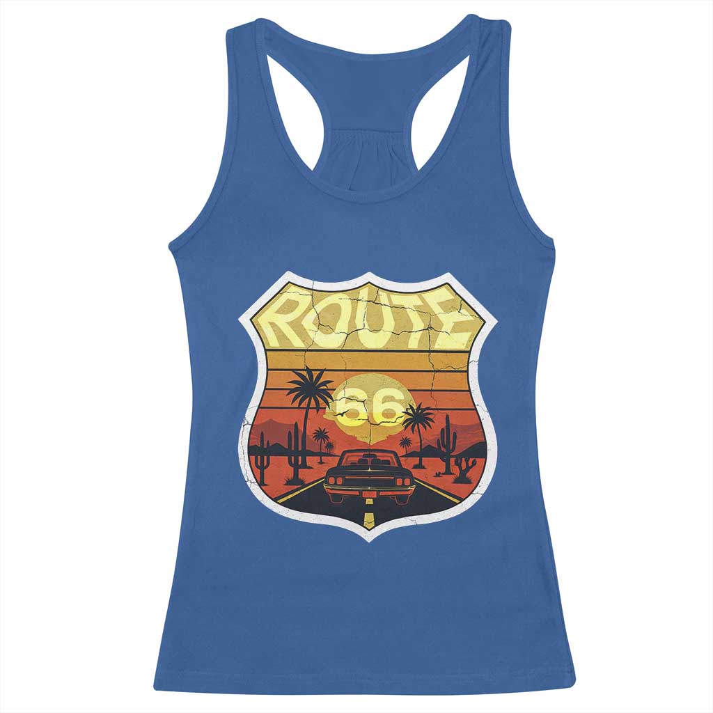 Retro Route Highway 66 Racerback Tank Top Vintage Americana Road Trip TS12 Royal Blue Print Your Wear