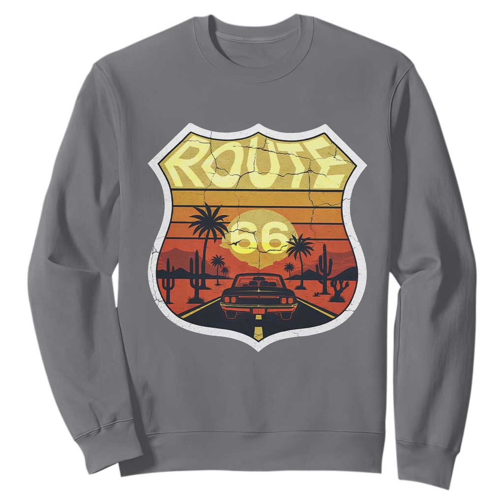 Retro Route Highway 66 Sweatshirt Vintage Americana Road Trip TS12 Charcoal Print Your Wear