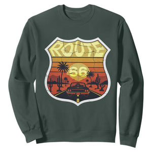 Retro Route Highway 66 Sweatshirt Vintage Americana Road Trip TS12 Dark Forest Green Print Your Wear