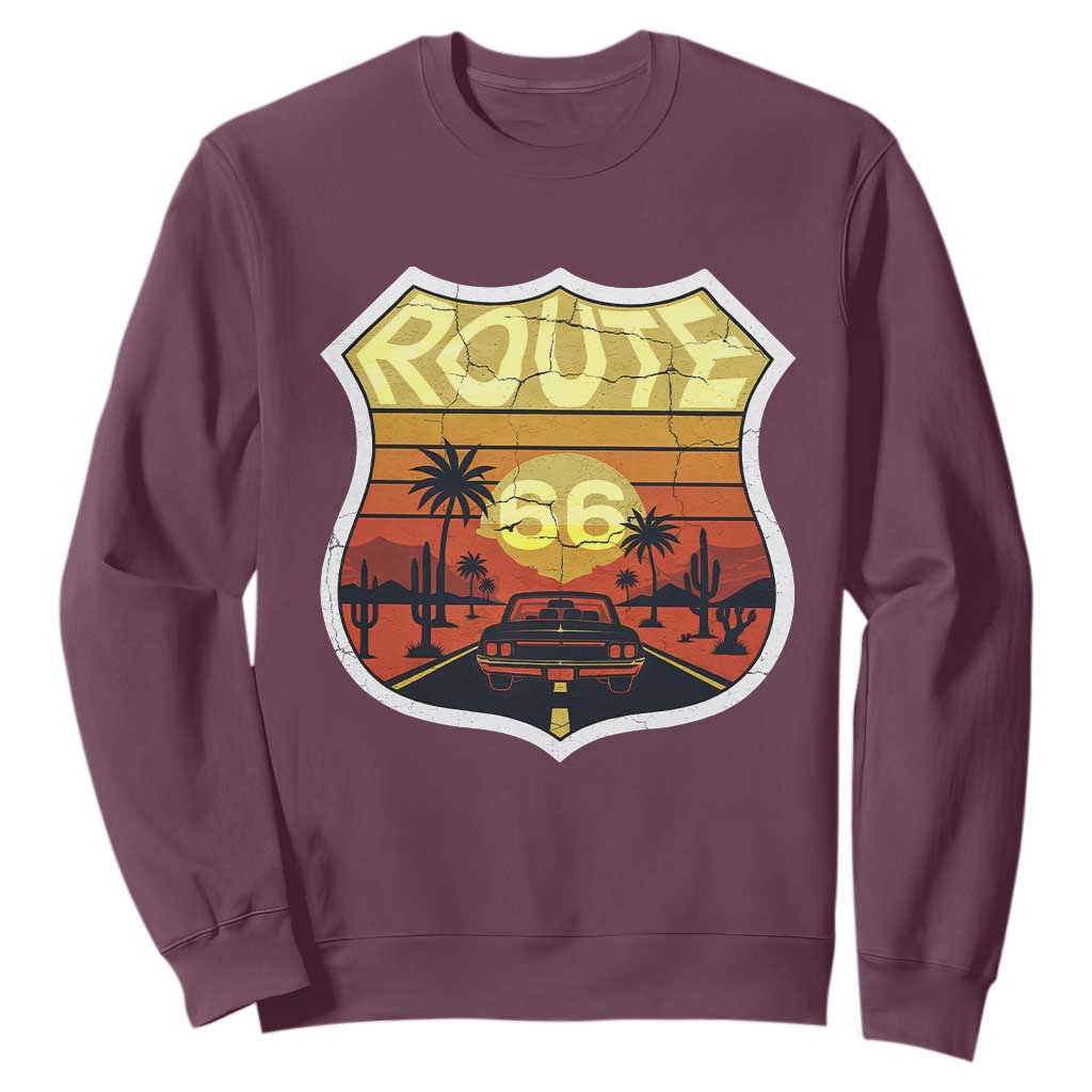 Retro Route Highway 66 Sweatshirt Vintage Americana Road Trip TS12 Maroon Print Your Wear