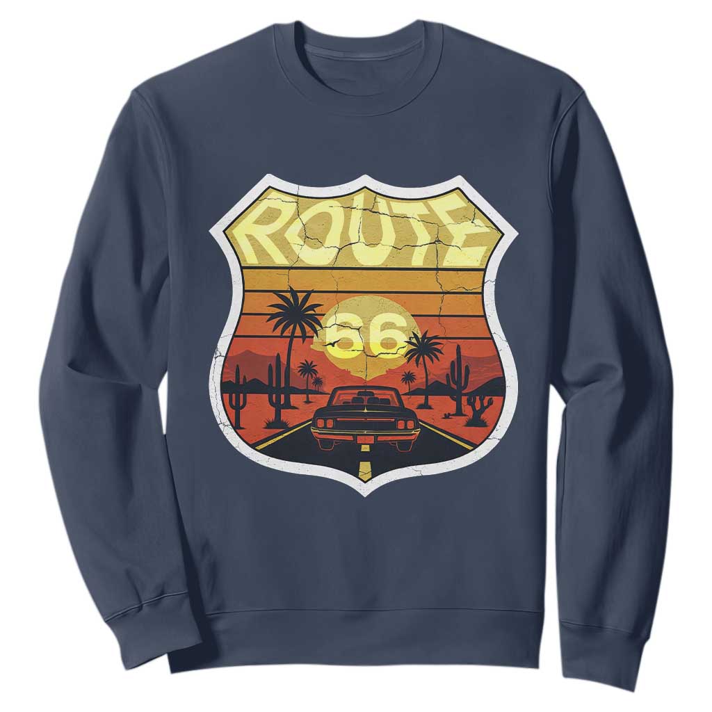 Retro Route Highway 66 Sweatshirt Vintage Americana Road Trip TS12 Navy Print Your Wear