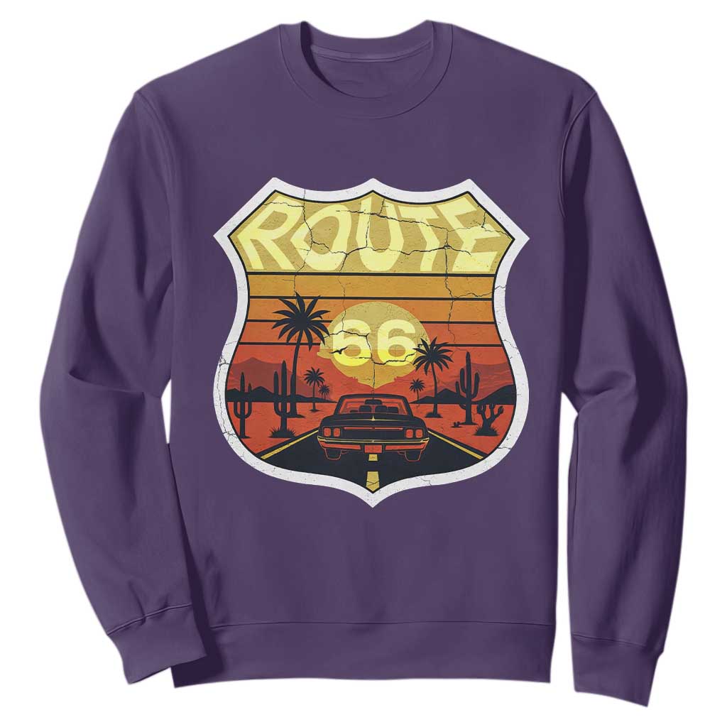 Retro Route Highway 66 Sweatshirt Vintage Americana Road Trip TS12 Purple Print Your Wear