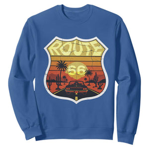 Retro Route Highway 66 Sweatshirt Vintage Americana Road Trip TS12 Royal Blue Print Your Wear
