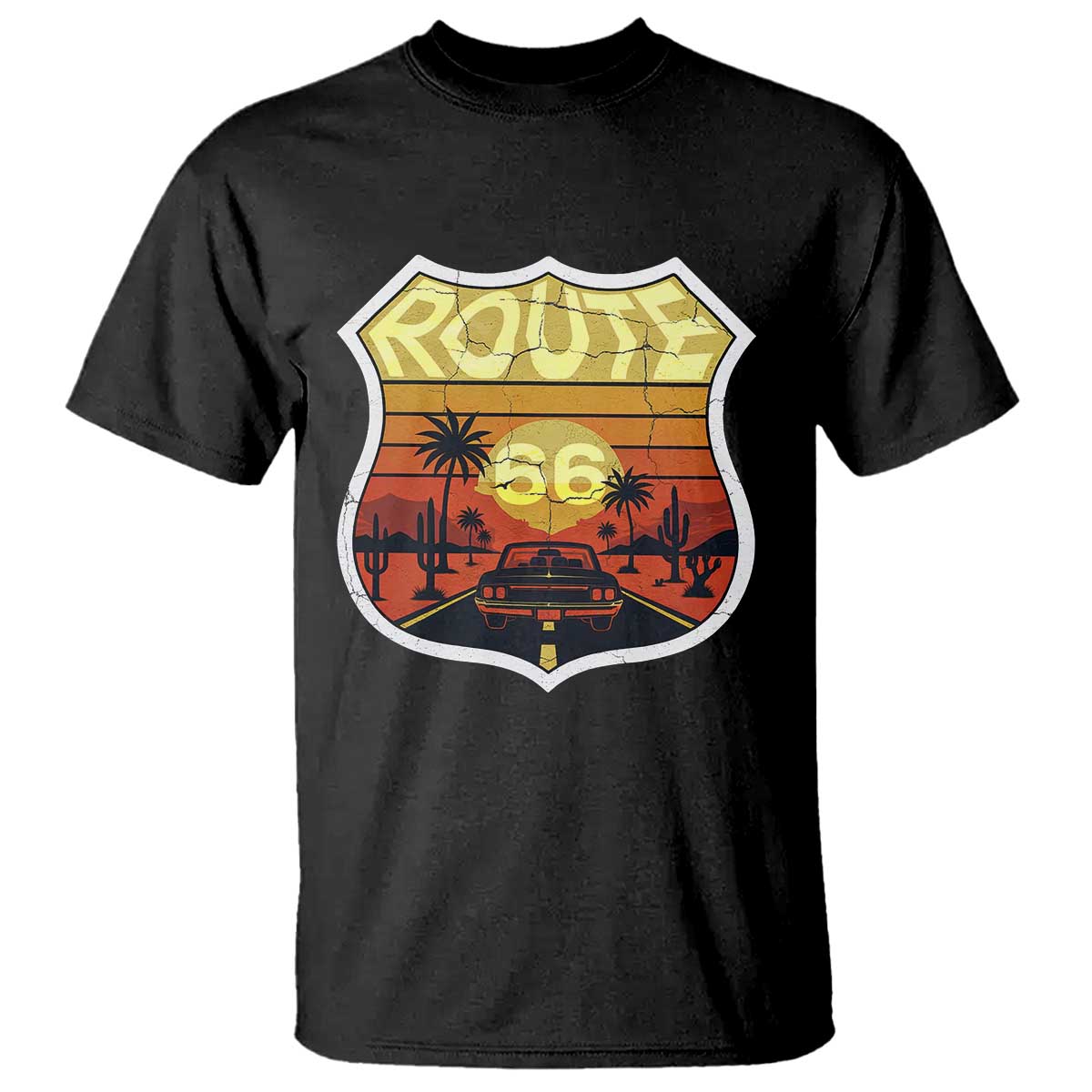 Retro Route Highway 66 T Shirt Vintage Americana Road Trip TS12 Black Print Your Wear