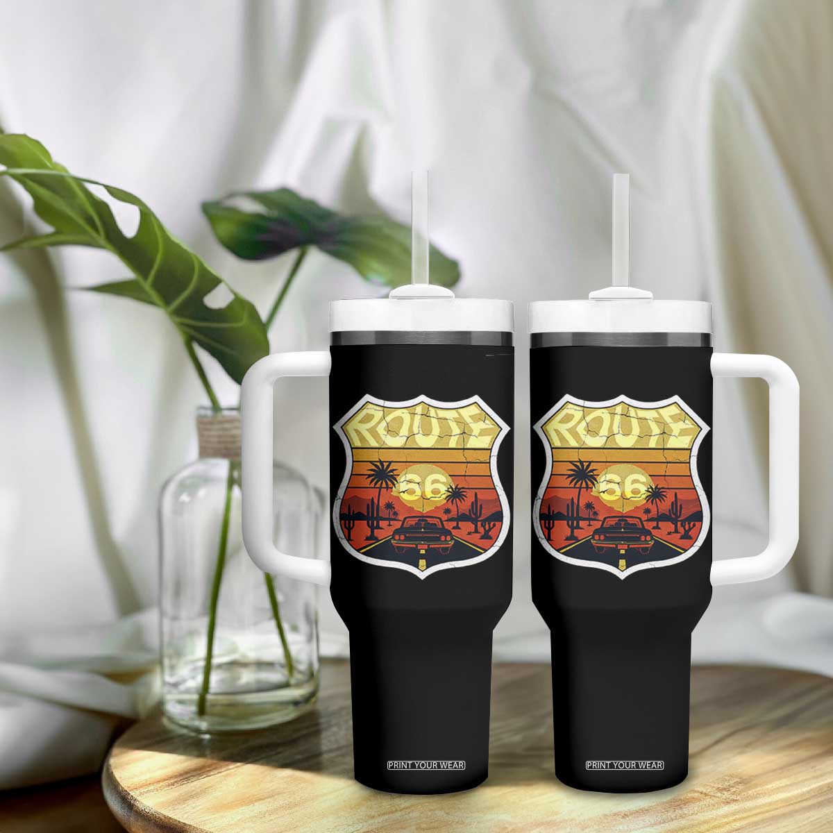 Retro Route Highway 66 Tumbler With Handle Vintage Americana Road Trip TS12 Print Your Wear