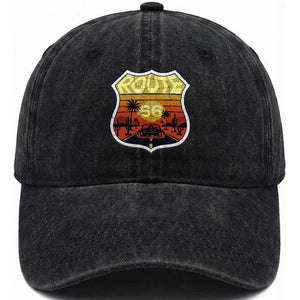 Retro Route Highway 66 Washed Cotton Baseball Cap Vintage Americana Road Trip TS12 Print Your Wear