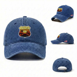 Retro Route Highway 66 Washed Cotton Baseball Cap Vintage Americana Road Trip TS12 Washed Cap Universal Fit Royal Blue Print Your Wear