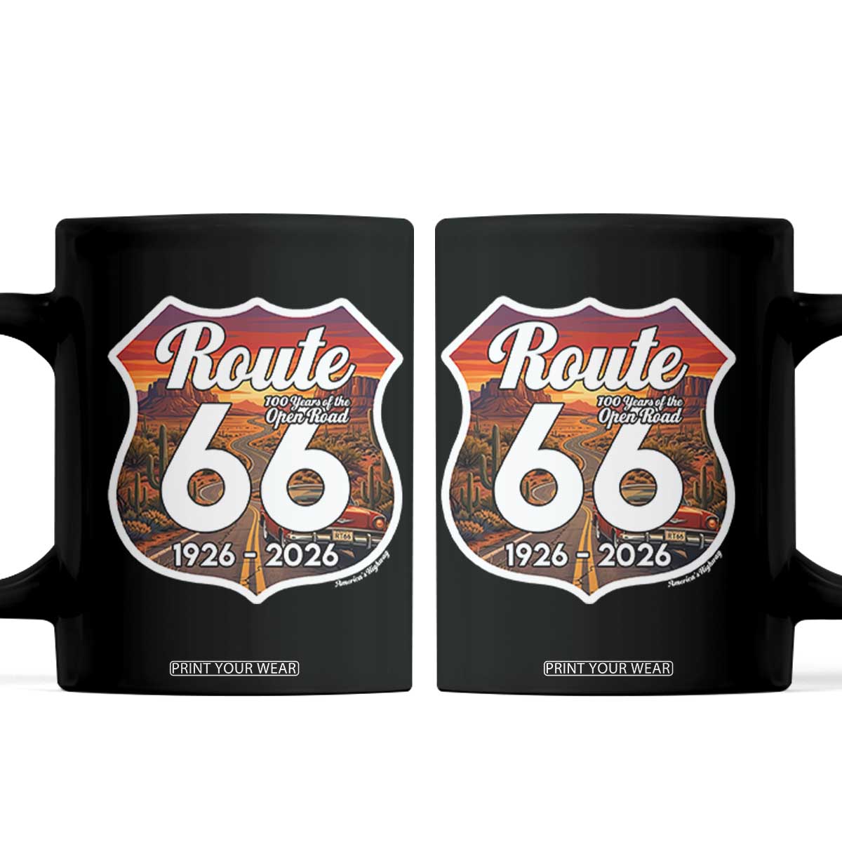 Route Highway 66 Centennial Coffee Mug Vintage Distressed Americas Highway TS12 Black Print Your Wear