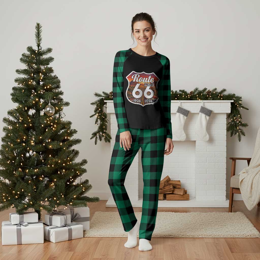 Route Highway 66 Centennial Plaid Pajama Set Vintage Distressed Americas Highway TS12 Green Plaid Print Your Wear