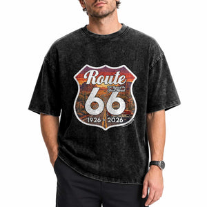 Route Highway 66 Centennial Washed Cotton T-Shirt Vintage Distressed Americas Highway