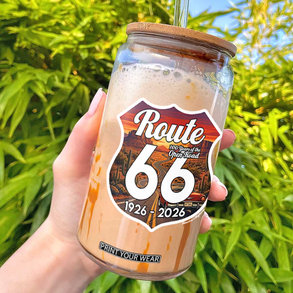Route Highway 66 Centennial Glass Can Vintage Distressed Americas Highway TS12 Black Print Your Wear