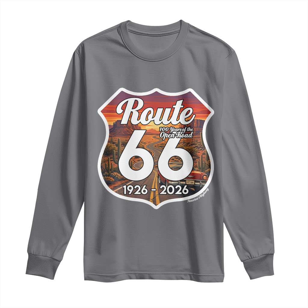 Route Highway 66 Centennial Long Sleeve Shirt Vintage Distressed Americas Highway TS12 Charcoal Print Your Wear