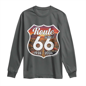 Route Highway 66 Centennial Long Sleeve Shirt Vintage Distressed Americas Highway TS12 Dark Heather Print Your Wear