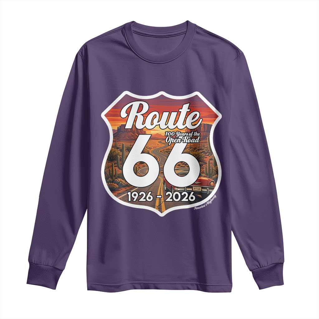 Route Highway 66 Centennial Long Sleeve Shirt Vintage Distressed Americas Highway TS12 Purple Print Your Wear