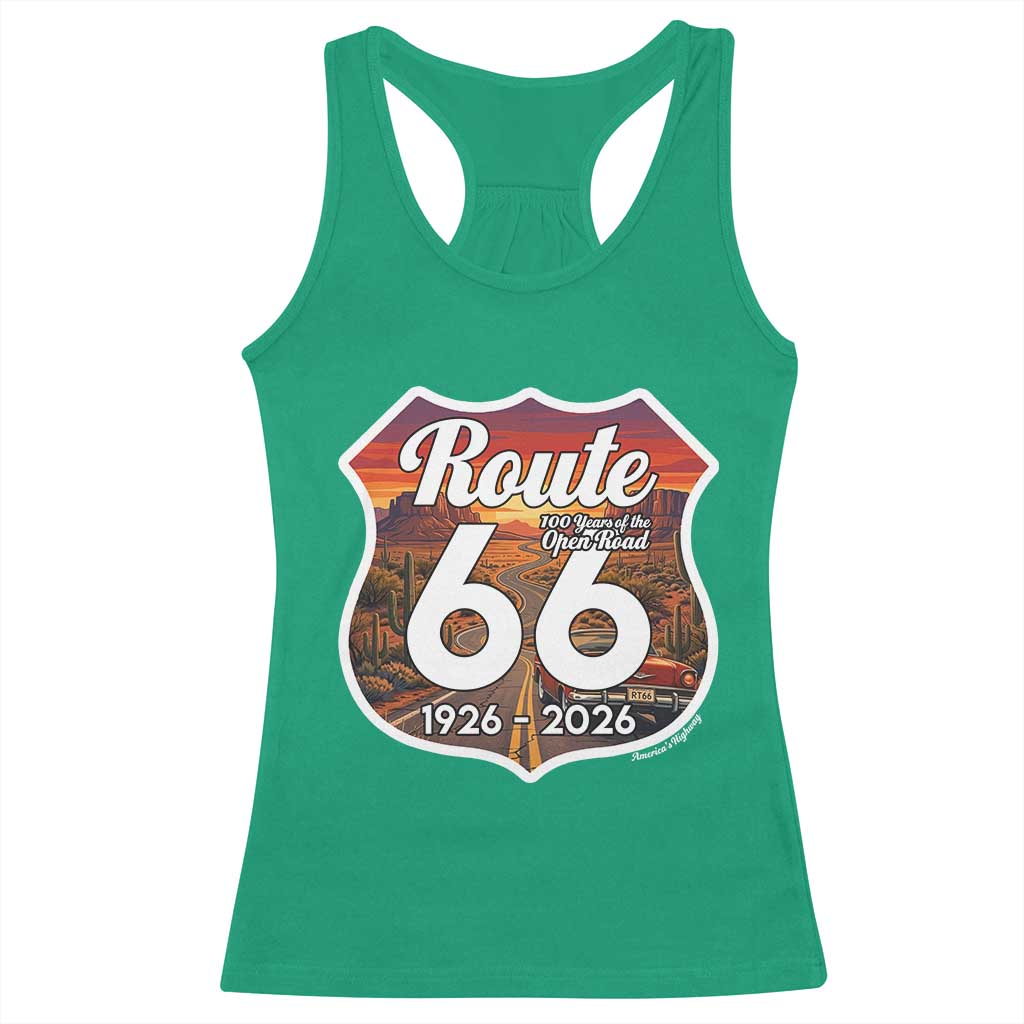 Route Highway 66 Centennial Racerback Tank Top Vintage Distressed Americas Highway TS12 Irish Green Print Your Wear