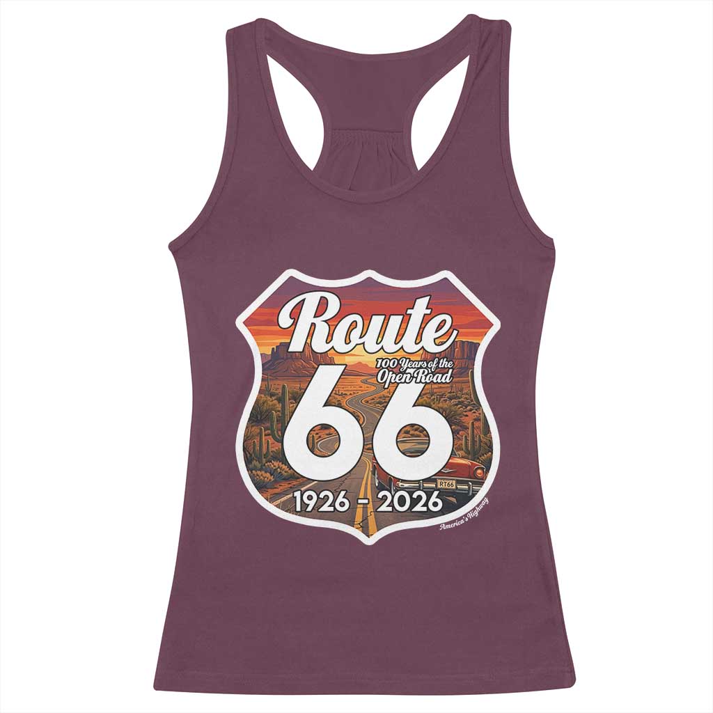 Route Highway 66 Centennial Racerback Tank Top Vintage Distressed Americas Highway TS12 Maroon Print Your Wear
