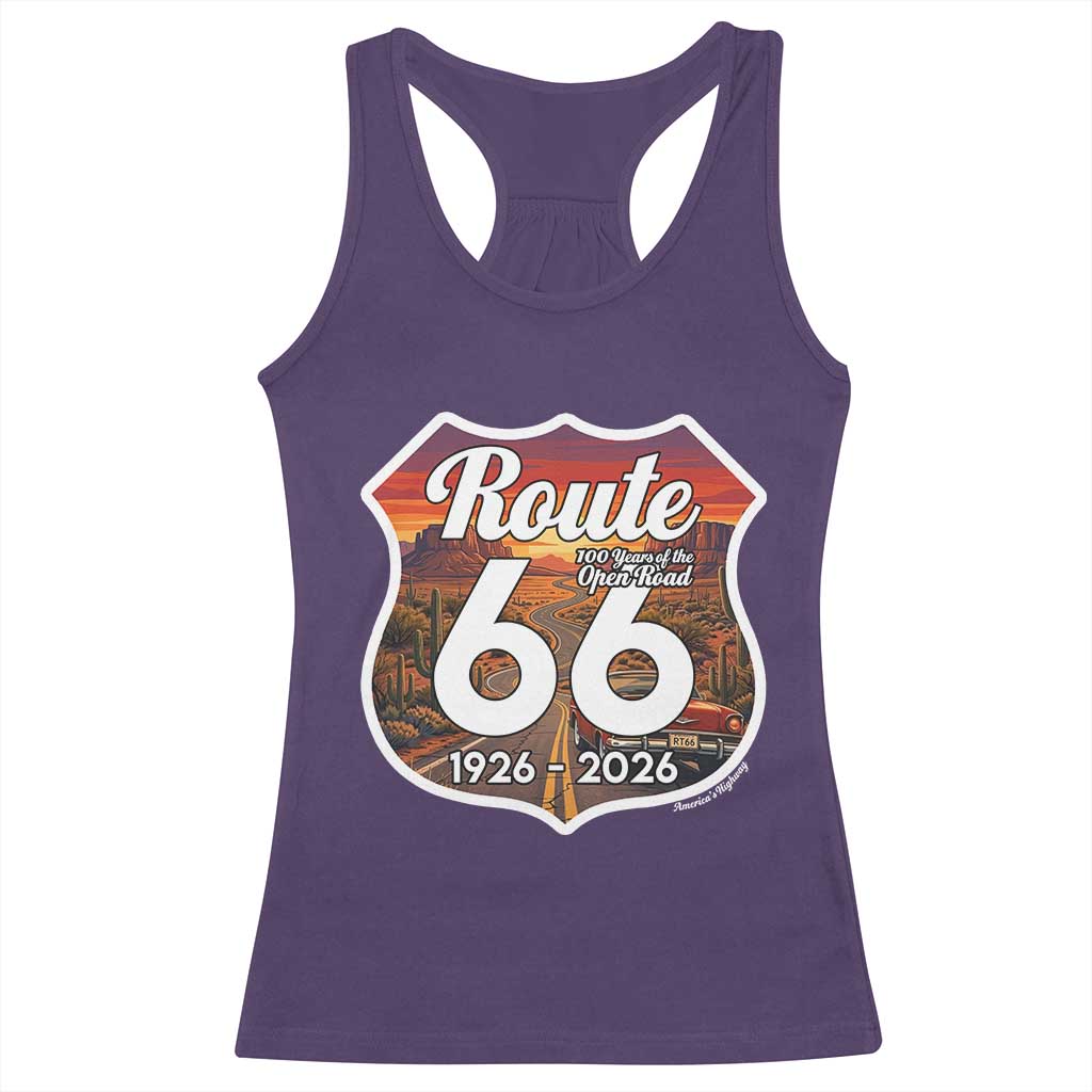 Route Highway 66 Centennial Racerback Tank Top Vintage Distressed Americas Highway TS12 Purple Print Your Wear
