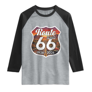 Route Highway 66 Centennial Raglan Shirt Vintage Distressed Americas Highway TS12 Heather Gray Black Print Your Wear