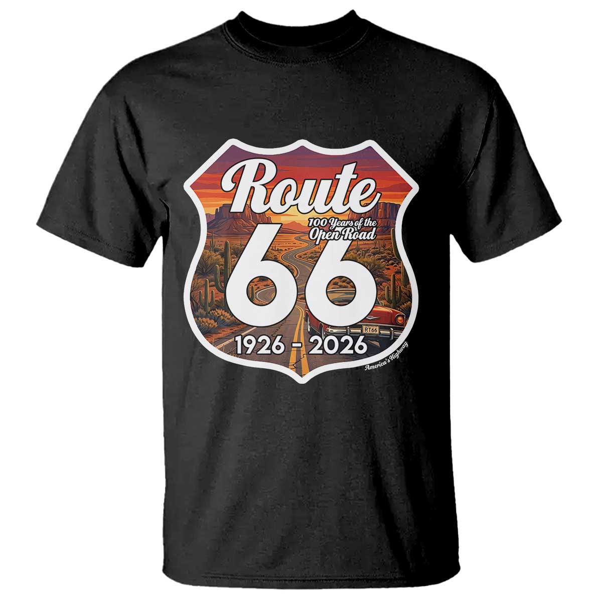 Route Highway 66 Centennial T Shirt Vintage Distressed Americas Highway TS12 Black Print Your Wear