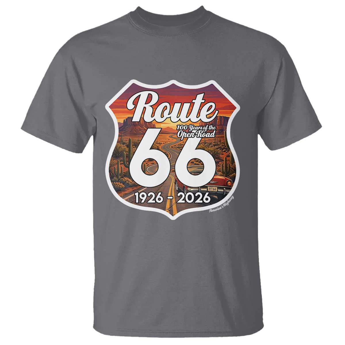 Route Highway 66 Centennial T Shirt Vintage Distressed Americas Highway TS12 Charcoal Print Your Wear