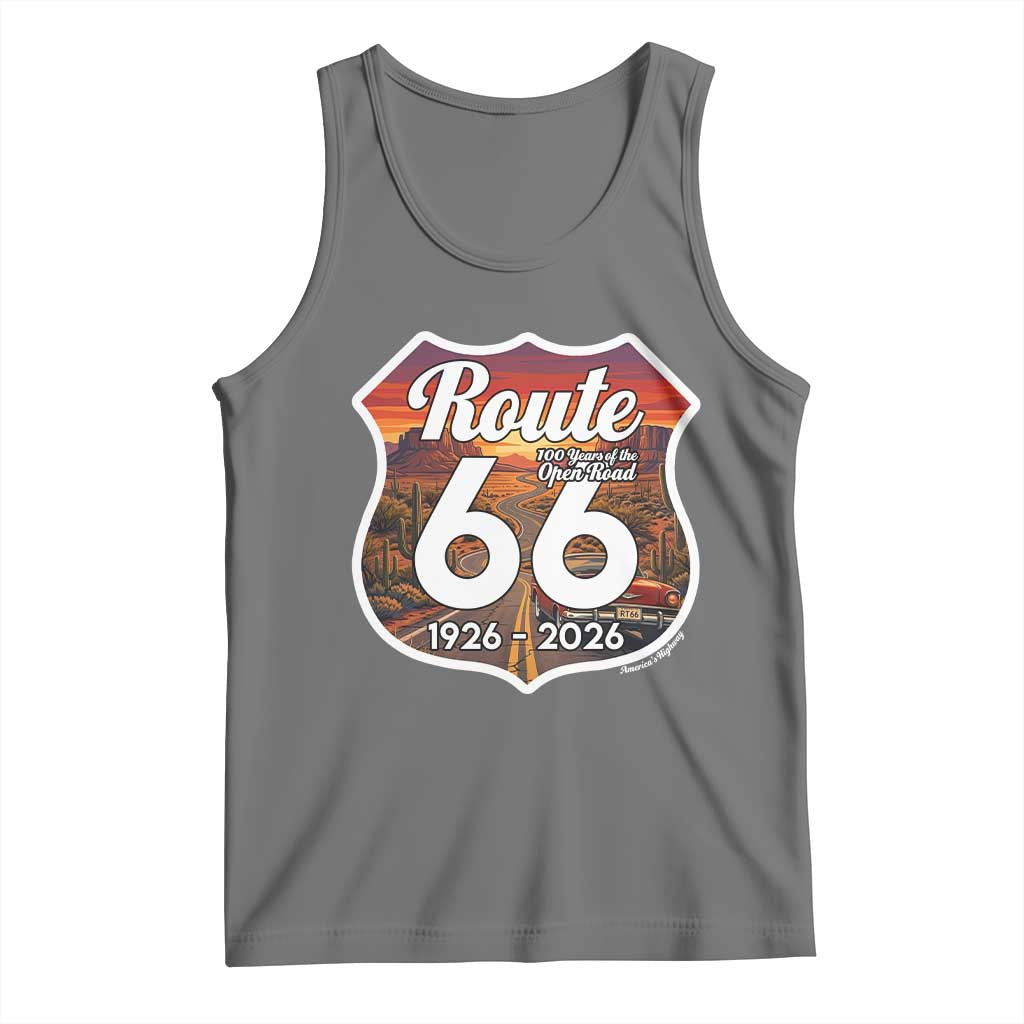 Route Highway 66 Centennial Tank Top Vintage Distressed Americas Highway TS12 Black Heather Print Your Wear