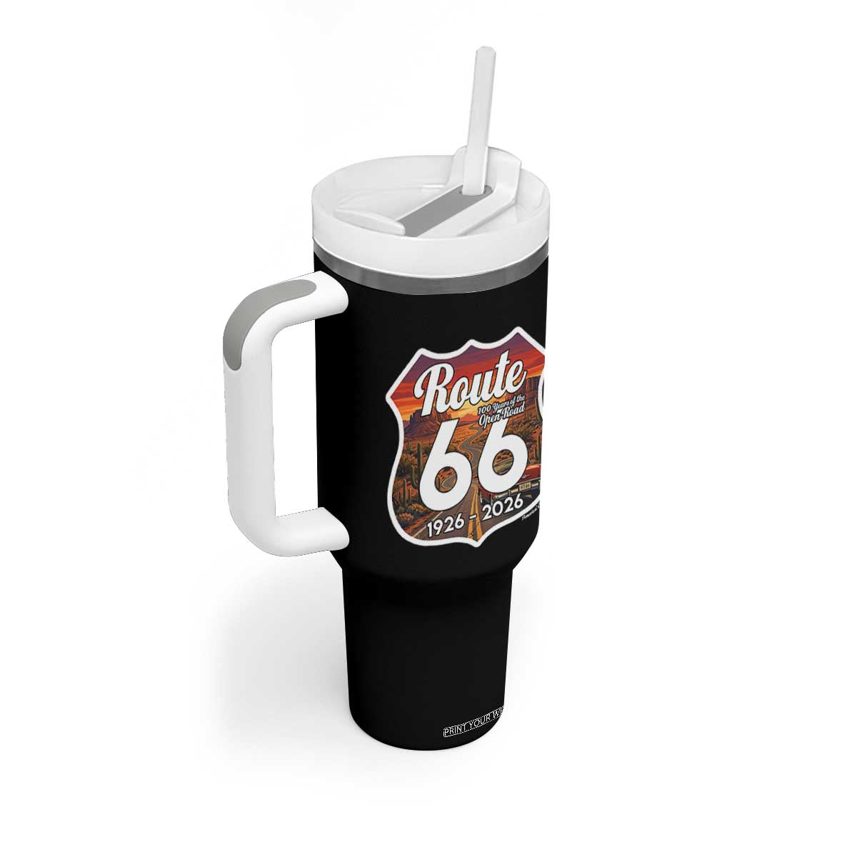 Route Highway 66 Centennial Tumbler With Handle Vintage Distressed Americas Highway TS12 Print Your Wear
