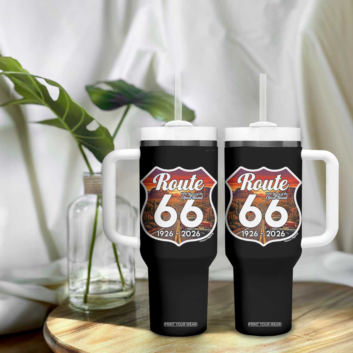 Route Highway 66 Centennial Tumbler With Handle Vintage Distressed Americas Highway TS12 Print Your Wear