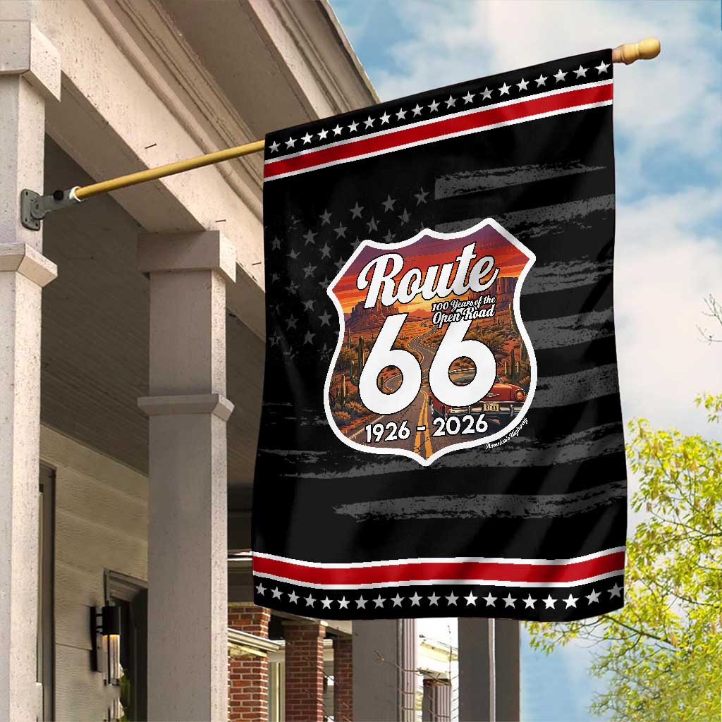 Route Highway 66 Centennial Garden Flag Vintage Distressed Americas Highway TS12 Distressed Black Red Print Your Wear