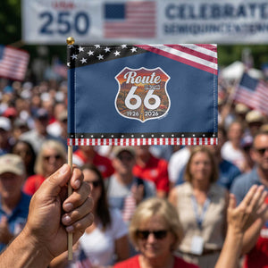 Route Highway 66 Centennial Patriotic Handheld Flag Vintage Distressed Americas Highway TS12 Classic 8.2" × 5.5" Blue Black Print Your Wear