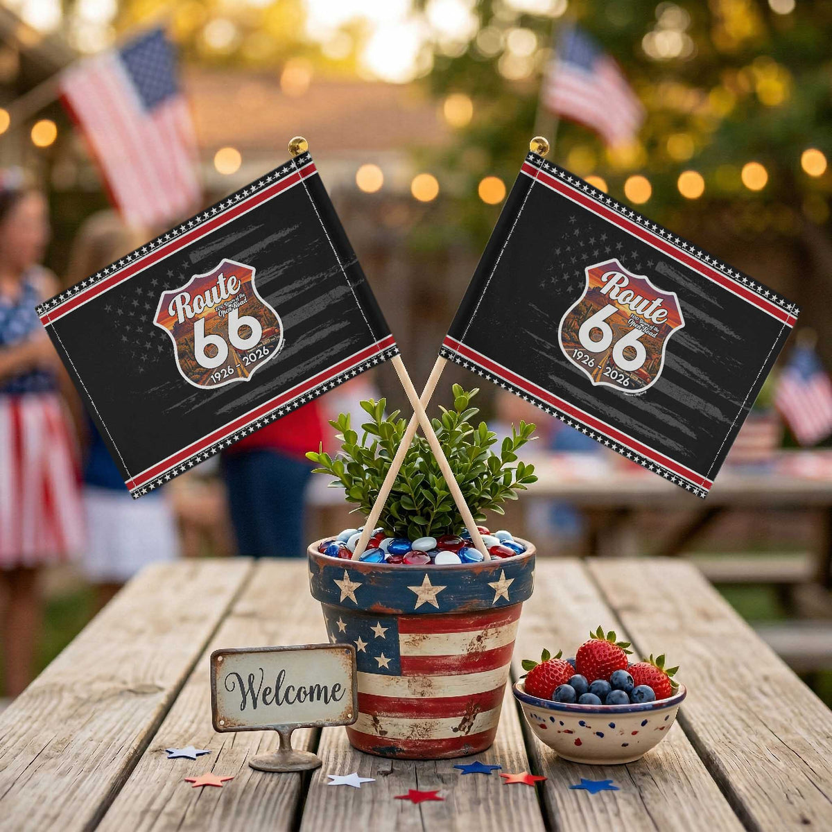 Route Highway 66 Centennial Patriotic Handheld Flag Vintage Distressed Americas Highway TS12 Distressed 8.2