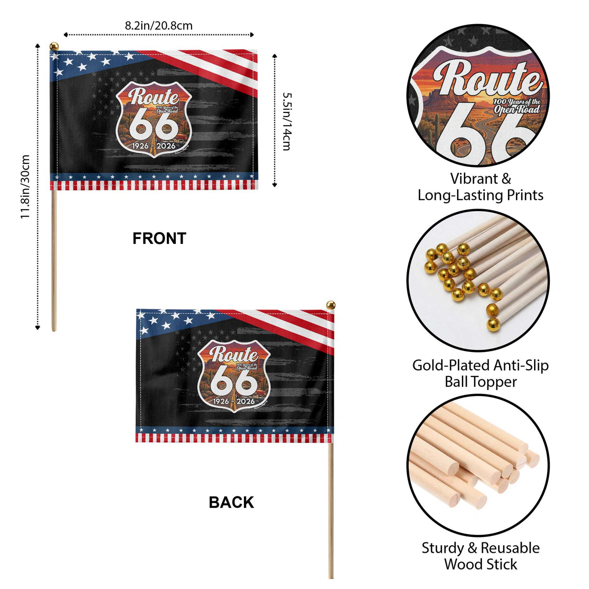 Route Highway 66 Centennial Patriotic Handheld Flag Vintage Distressed Americas Highway TS12 Print Your Wear
