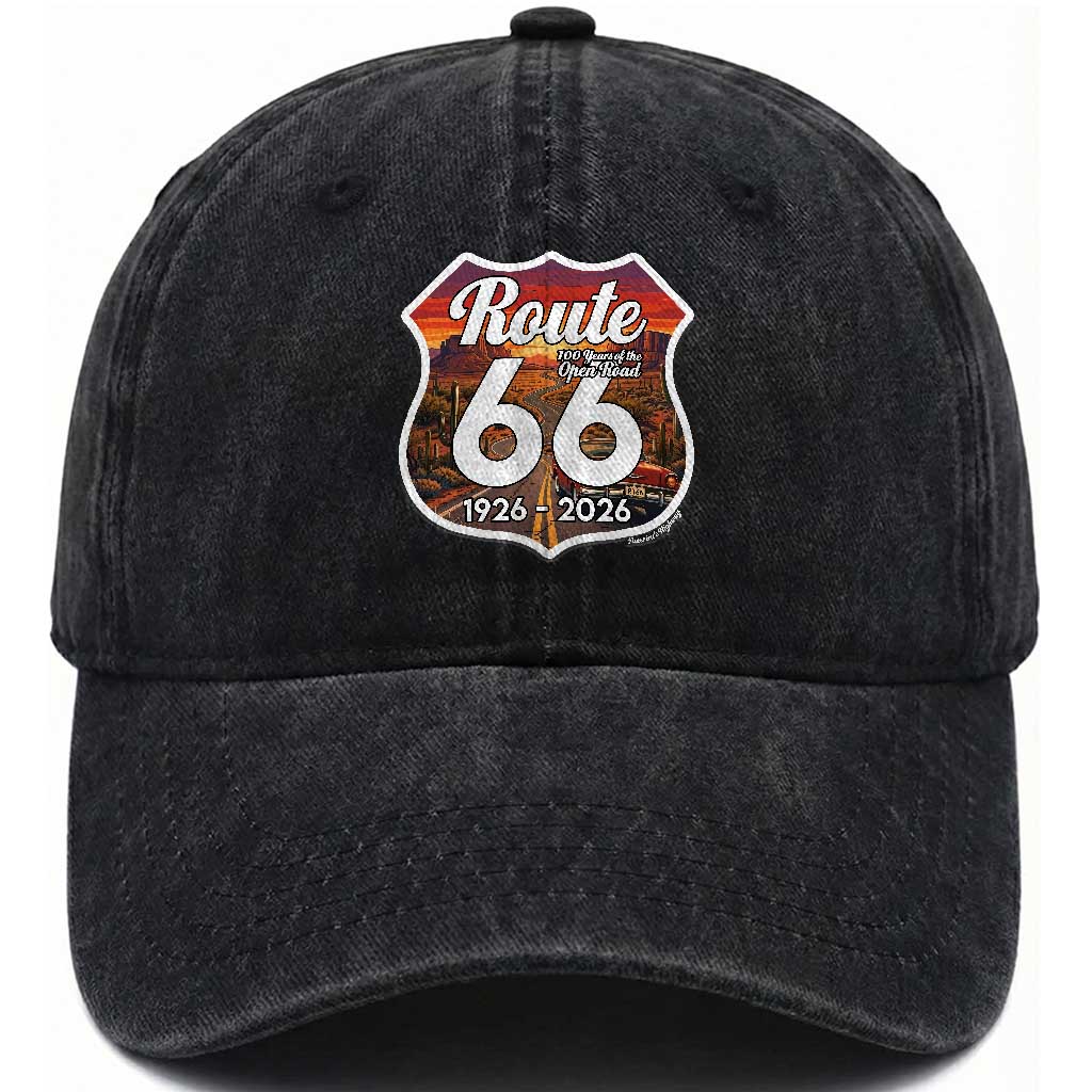 Route Highway 66 Centennial Washed Cotton Baseball Cap Vintage Distressed Americas Highway TS12 Print Your Wear