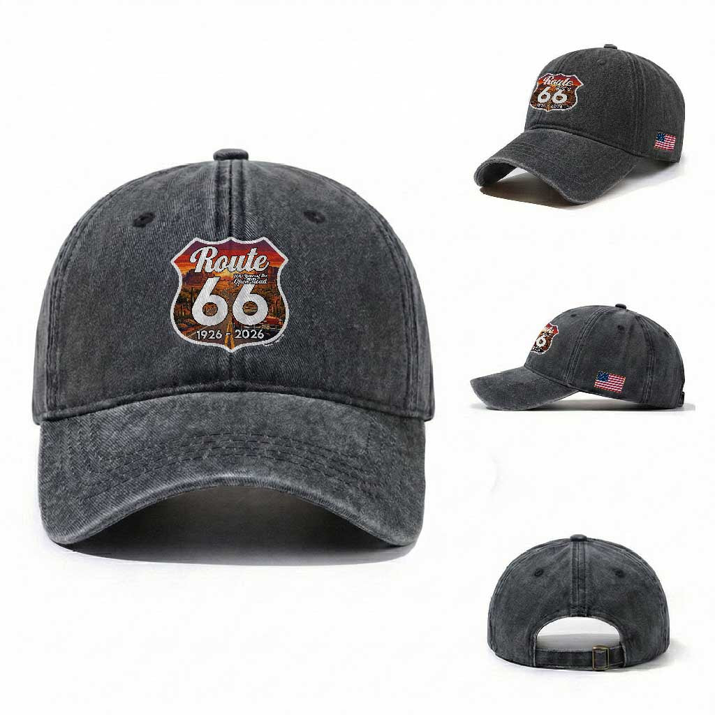 Route Highway 66 Centennial Washed Cotton Baseball Cap Vintage Distressed Americas Highway TS12 Washed Cap Universal Fit Dark Gray Print Your Wear