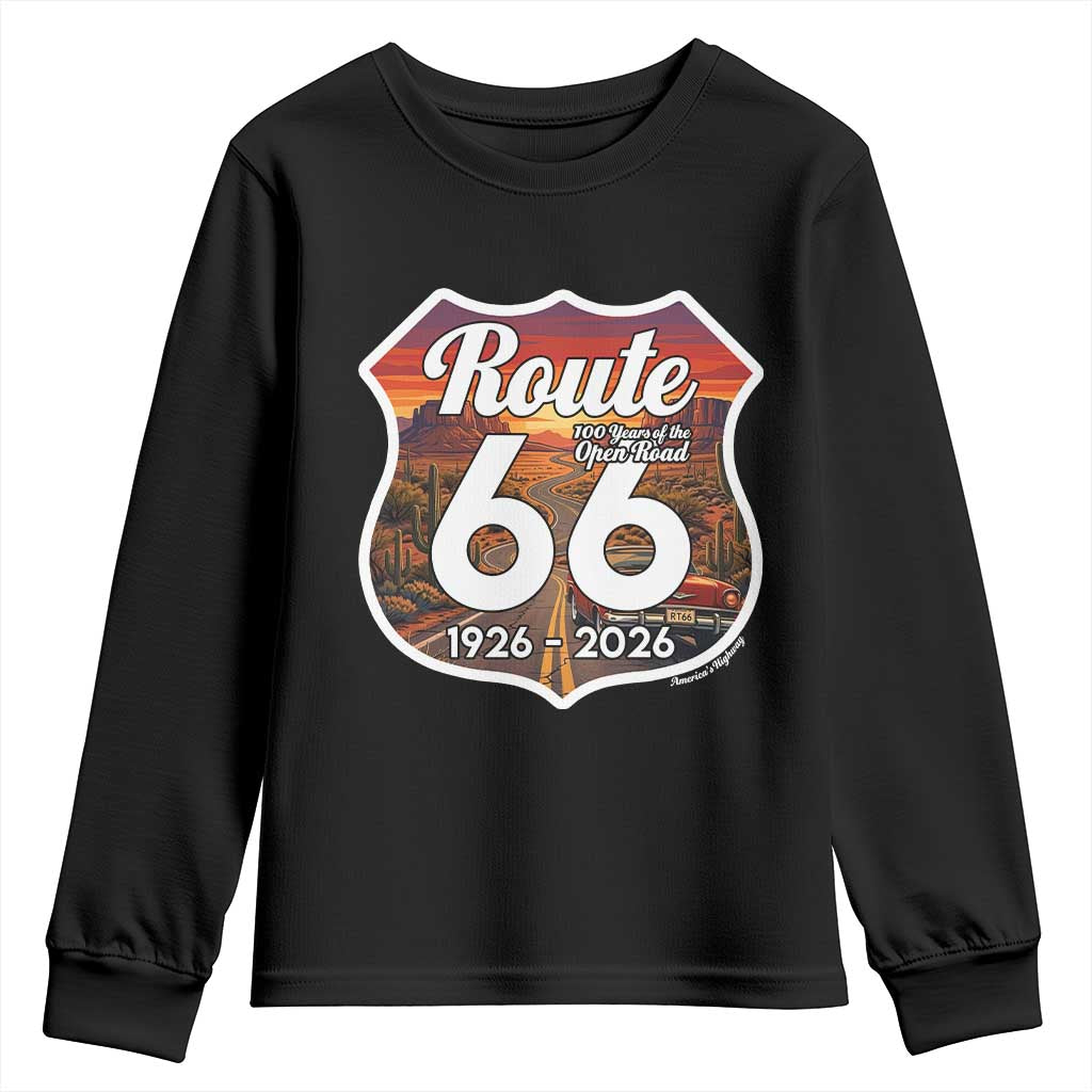 Route Highway 66 Centennial Youth Sweatshirt Vintage Distressed Americas Highway TS12 Black Print Your Wear