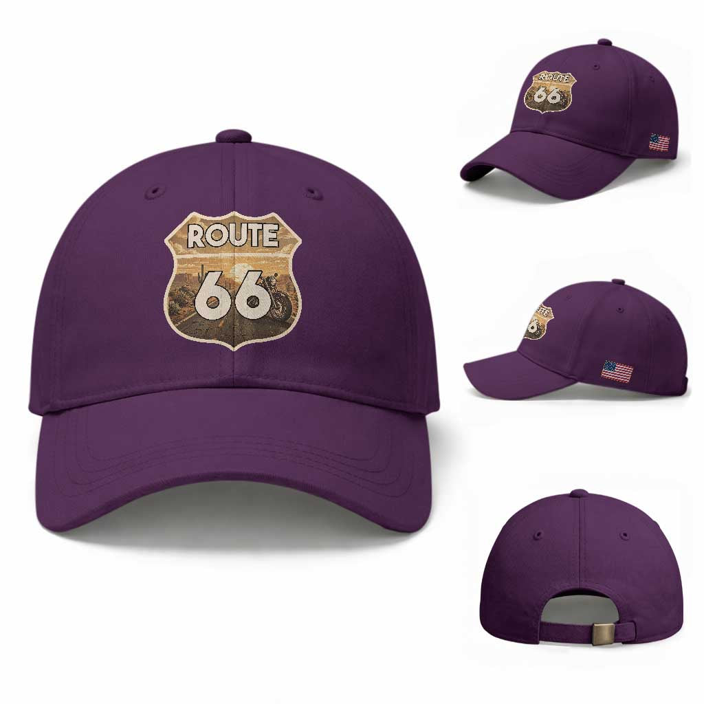 Vintage Motorcycle Road Trip Route Highway 66 Baseball Cap Open Road Adventure TS12 Baseball Cap Universal Fit Purple Print Your Wear
