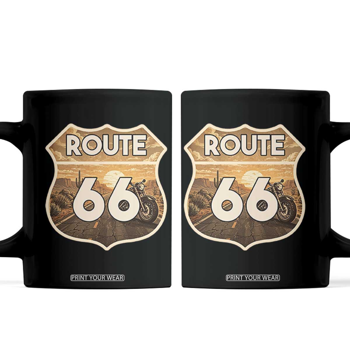 Vintage Motorcycle Road Trip Route Highway 66 Coffee Mug Open Road Adventure TS12 Black Print Your Wear