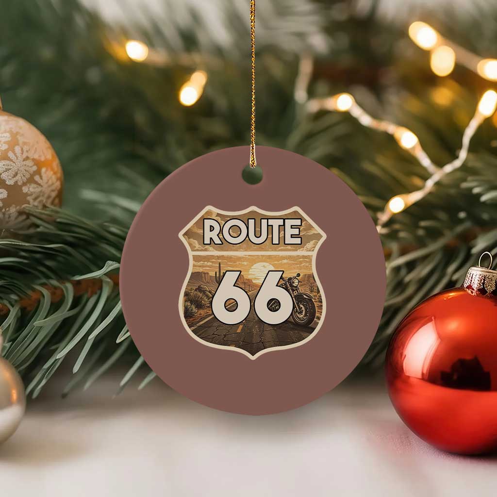 Vintage Motorcycle Road Trip Route Highway 66 Ceramic Ornament Open Road Adventure TS12 1pc Mocha Print Your Wear